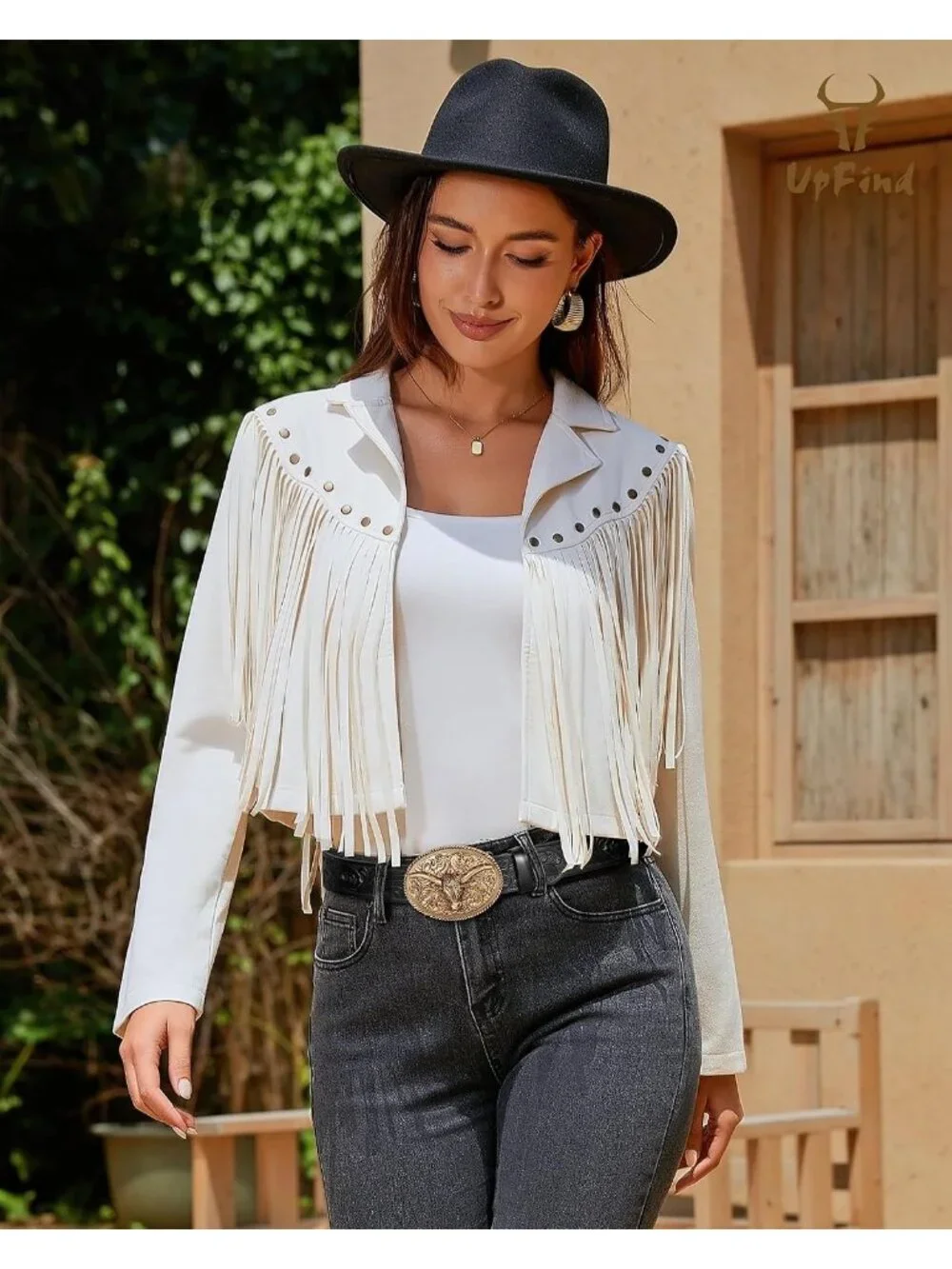 Women's Beige Fringe Faux Suede Leather Jackets Fashion Fall Western Tassel Coat
